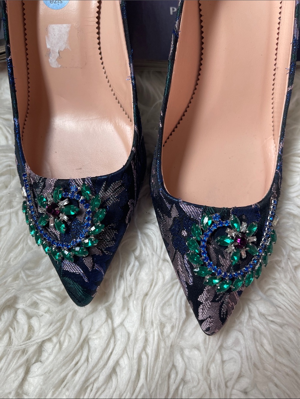 J. Crew Colette Jacquard Embellished Pumps Navy Floral Jacquard Pointed-T - Picture 4 of 12
